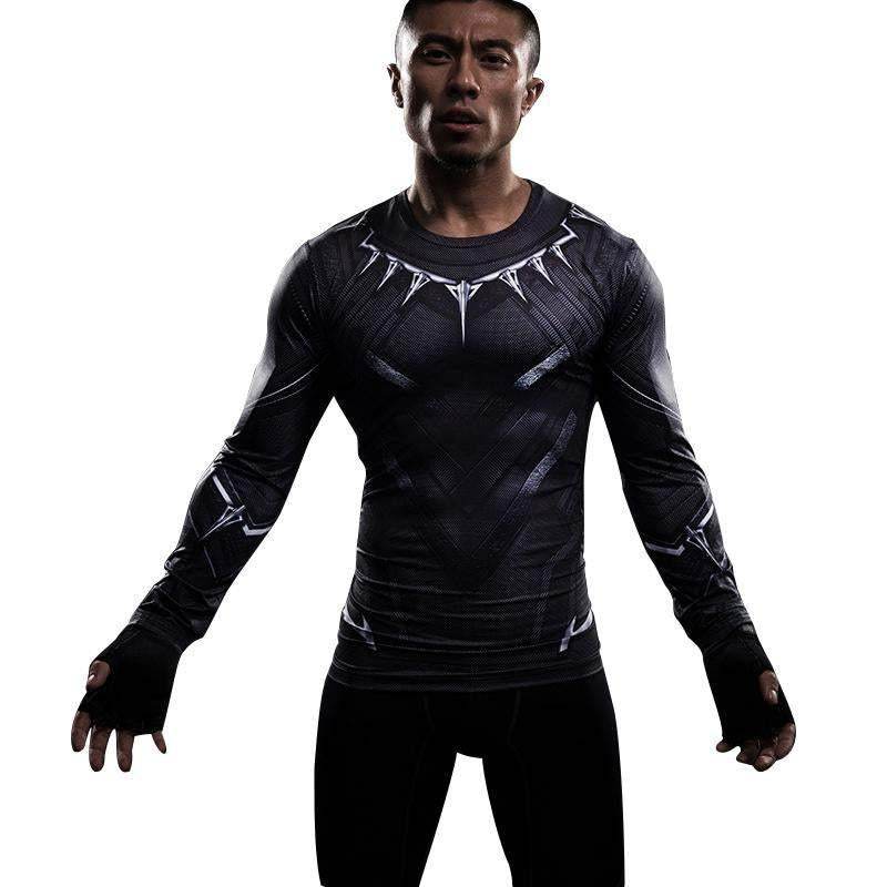 Black Panther Superhero Sport Men T-shirts Long Sleeve Tee - Ecosfun