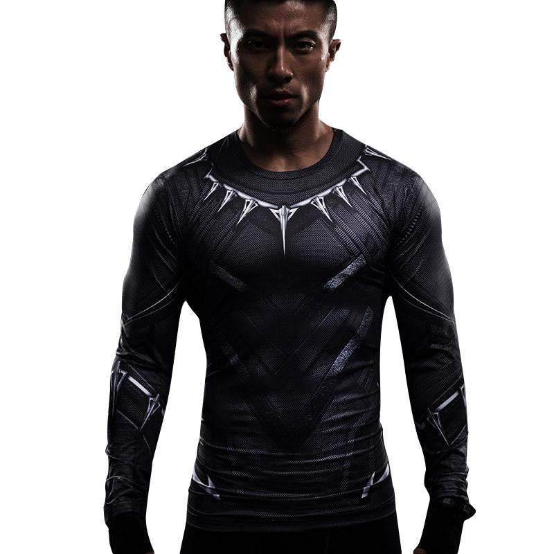 Black Panther Superhero Sport Men T-shirts Long Sleeve Tee - Ecosfun