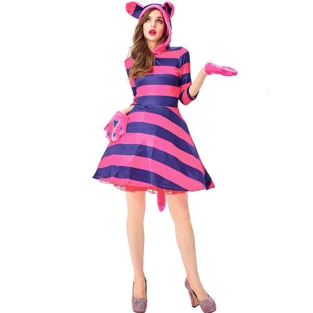 Cheshire Cat Costume Women Alice in Wonderland Party Dress Halloween - Ecosfun