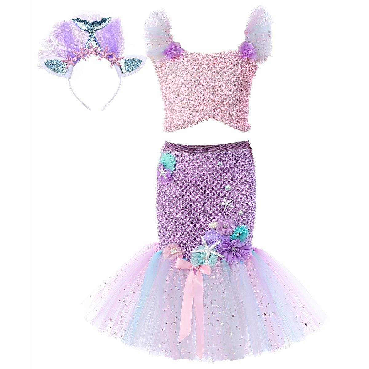 Mermaid Princess Costume Kids Girls Cosplay Party Tutu Dress Halloween Outfit - Ecosfun