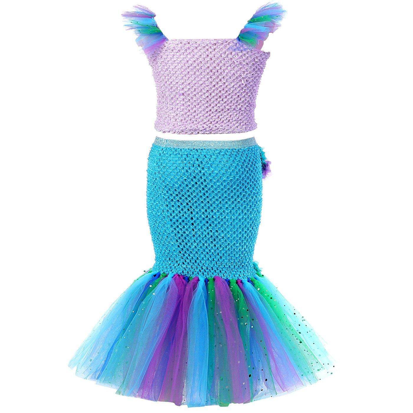 Mermaid Princess Costume Kids Girls Cosplay Party Tutu Dress Halloween Outfit - Ecosfun