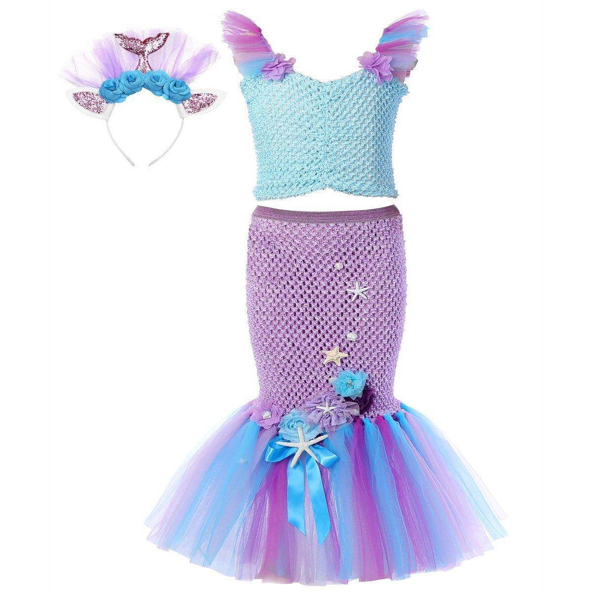 Mermaid Princess Costume Kids Girls Cosplay Party Tutu Dress Halloween Outfit - Ecosfun
