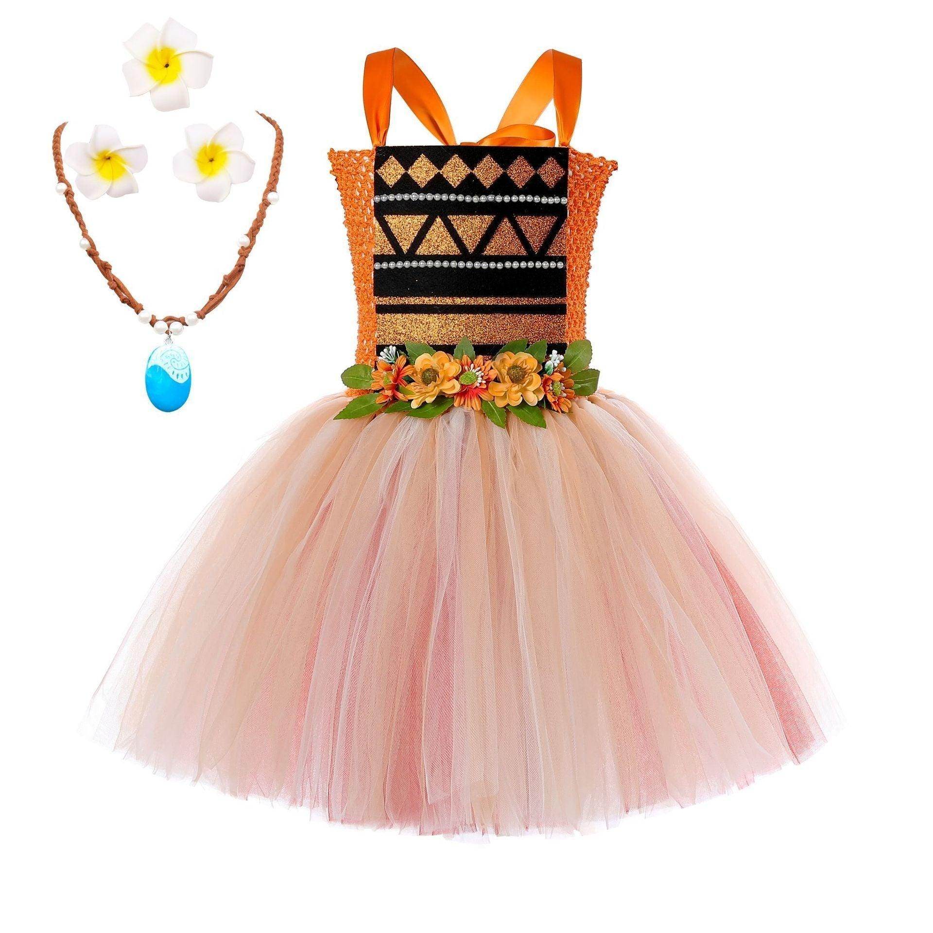 Movie Moana Princess Dress Sweet Flower Fairy dress party runway dress - Ecosfun