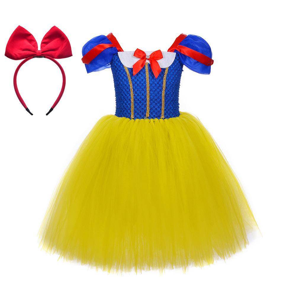 Snow White Princess Costume Kids Girls Cosplay Party Tutu Cake Dress Halloween Outfit - Ecosfun