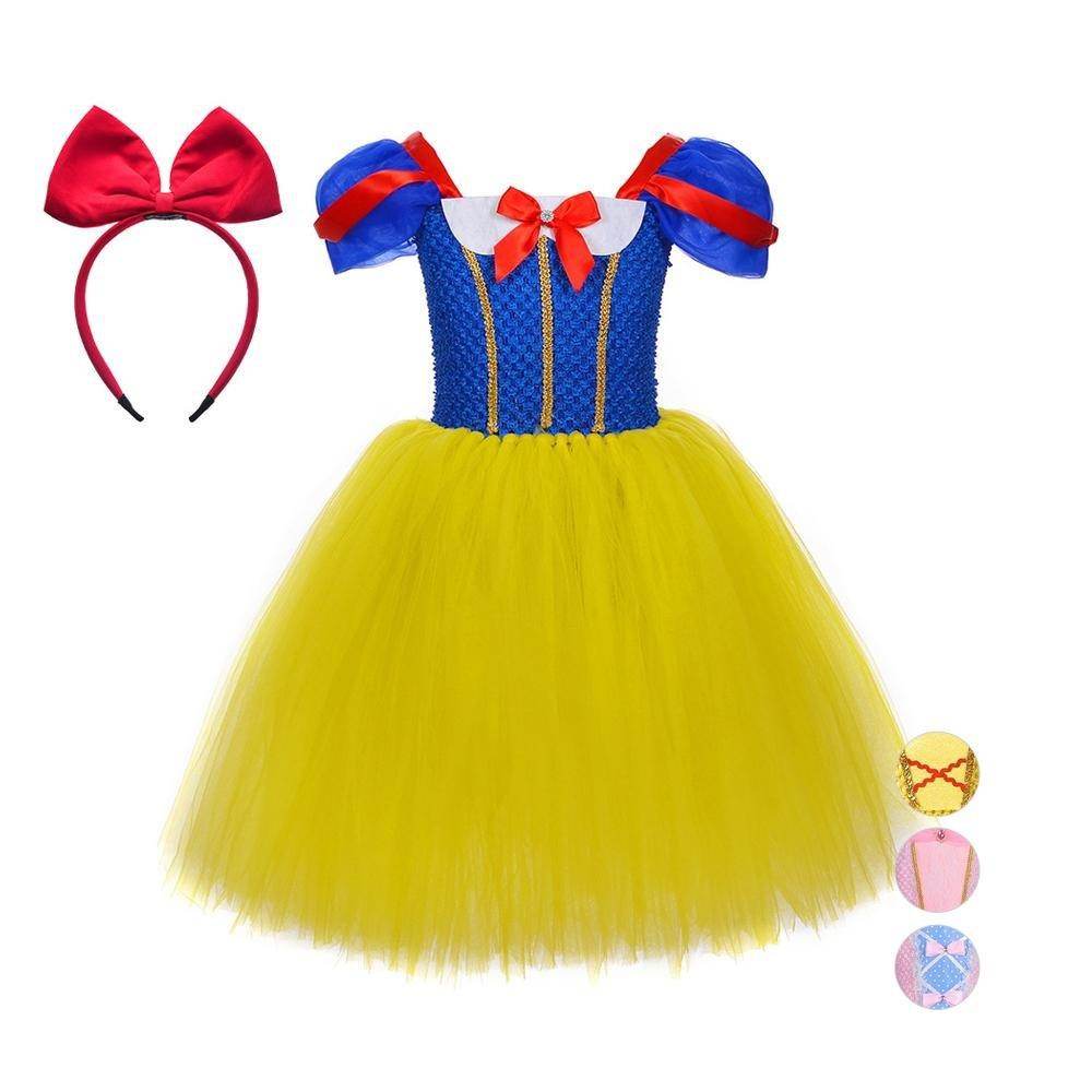 Snow White Princess Costume Kids Girls Cosplay Party Tutu Cake Dress Halloween Outfit - Ecosfun