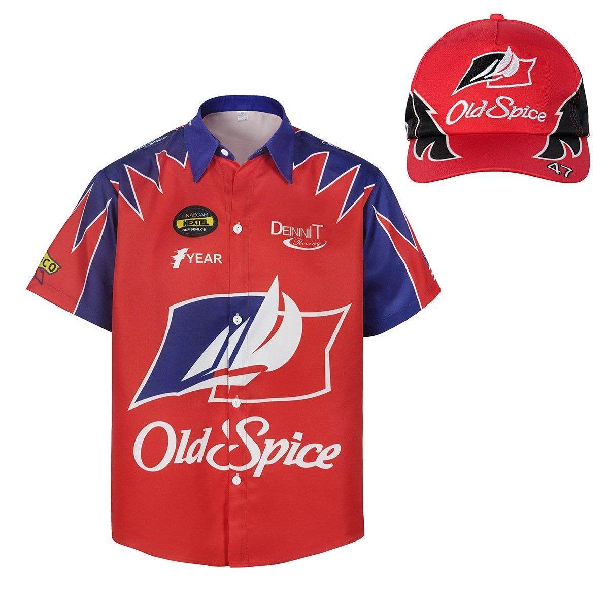 Talladega Nights Ricky Bobby Racing Shirt and Hat Set Men's Short Sleeve Casual Costume - Ecosfun