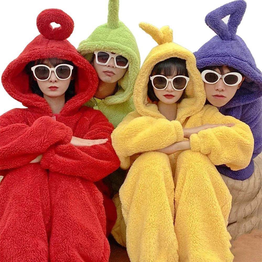 Teletubbies Tinky Winky Dipsy Po Laa-Laa Coral Fleece Onesies Pajamas for Adults Kids - Ecosfun