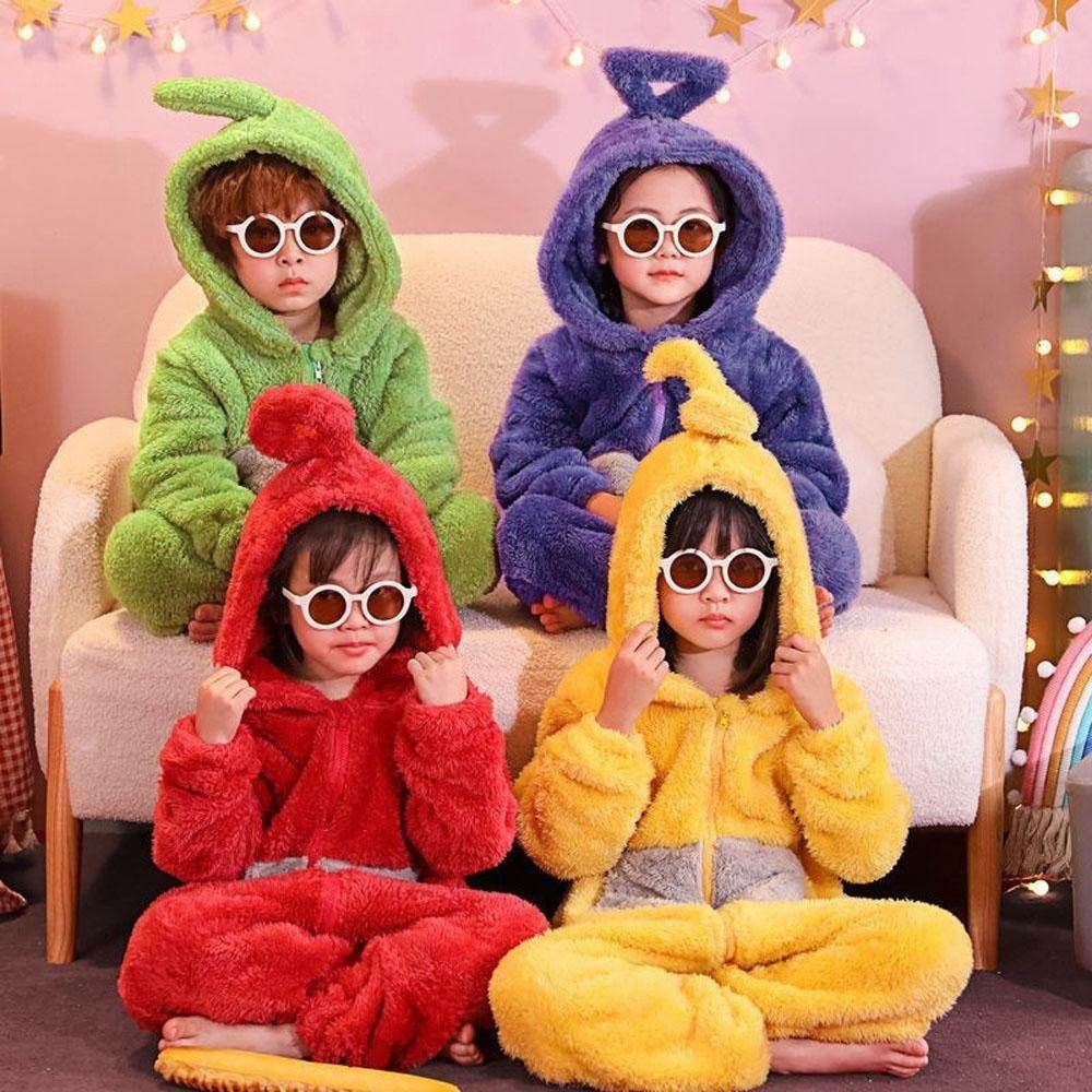 Teletubbies Tinky Winky Dipsy Po Laa-Laa Coral Fleece Onesies Pajamas for Adults Kids - Ecosfun