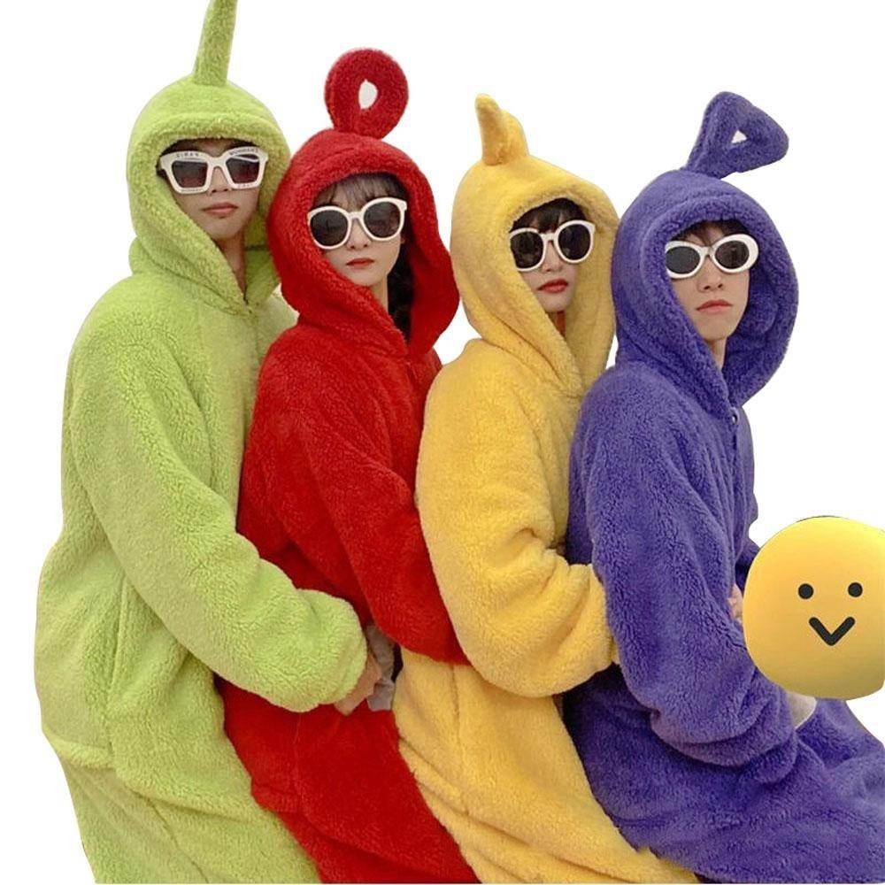 Teletubbies Tinky Winky Dipsy Po Laa-Laa Coral Fleece Onesies Pajamas for Adults Kids - Ecosfun
