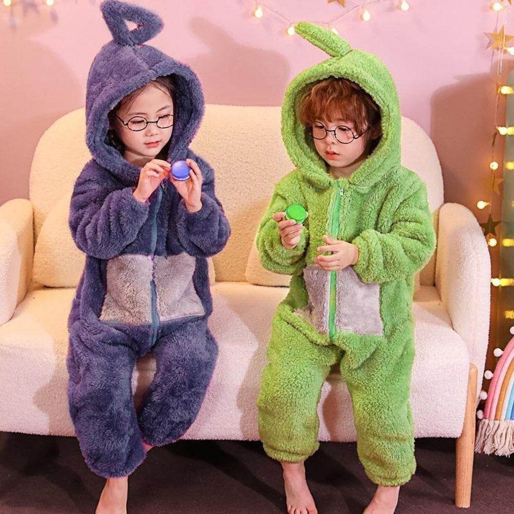 Teletubbies Tinky Winky Dipsy Po Laa-Laa Coral Fleece Onesies Pajamas for Adults Kids - Ecosfun