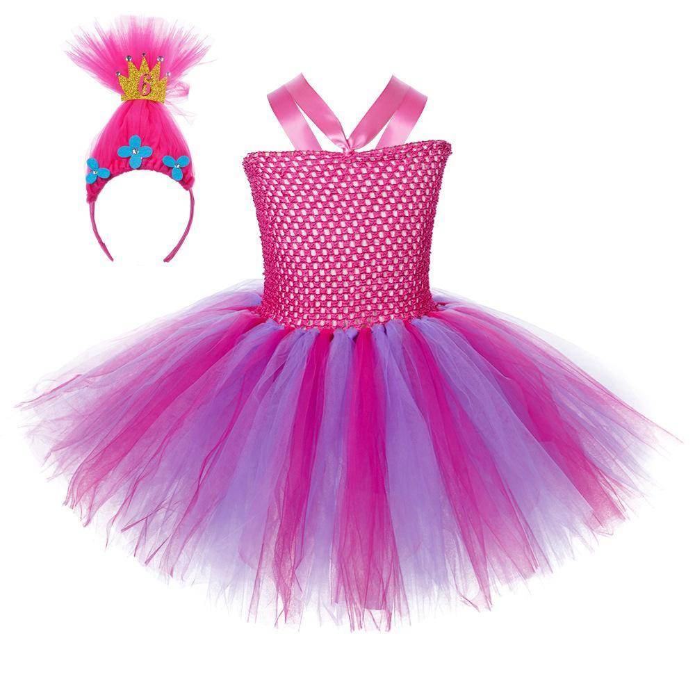 Trolls Girls gown Princess Poppy dress Birthday party ball - Ecosfun