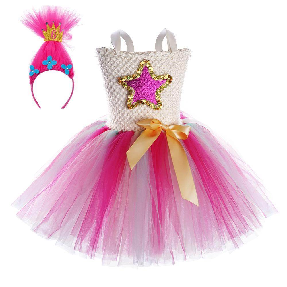 Trolls Girls gown Princess Poppy dress Birthday party ball - Ecosfun