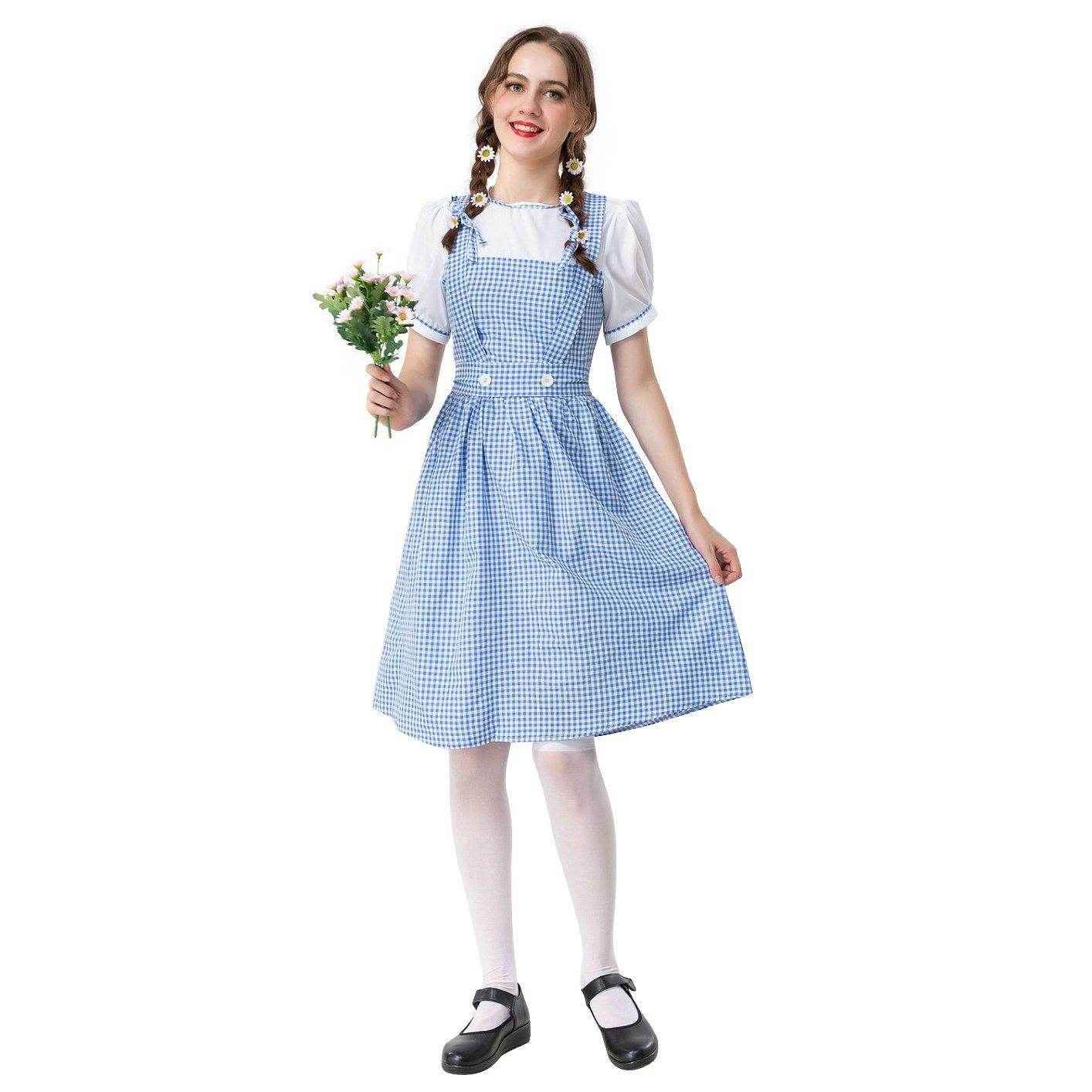 Wizard of Oz Dorothy Costume Dress Maid Alice for Girls Women - Ecosfun