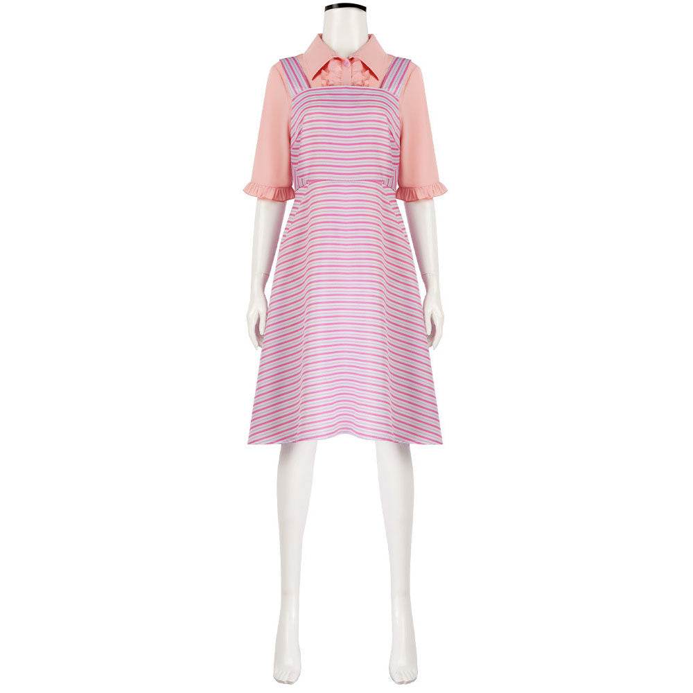 Wicked Glinda Pink Women Stripe Dress Outfit Carnival Cosplay Costume - Ecosfun