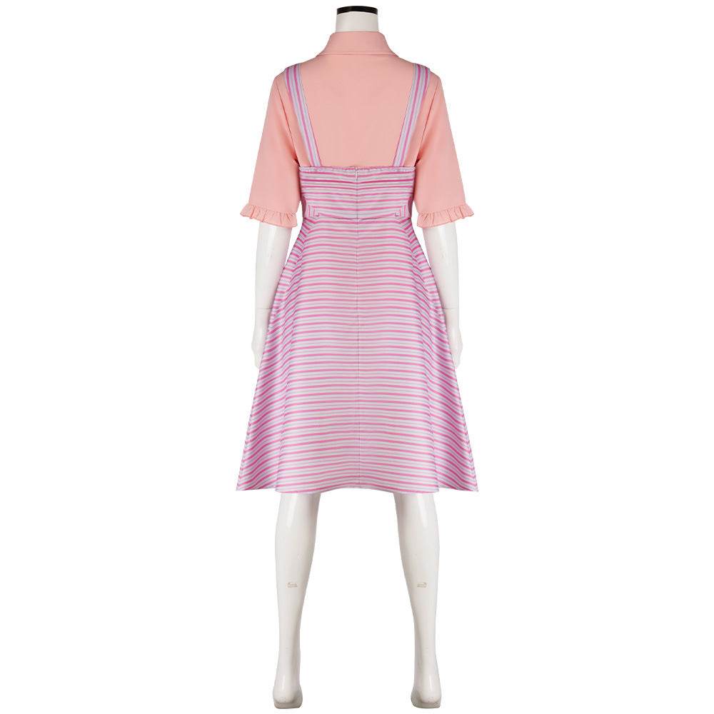 Wicked Glinda Pink Women Stripe Dress Outfit Carnival Cosplay Costume - Ecosfun