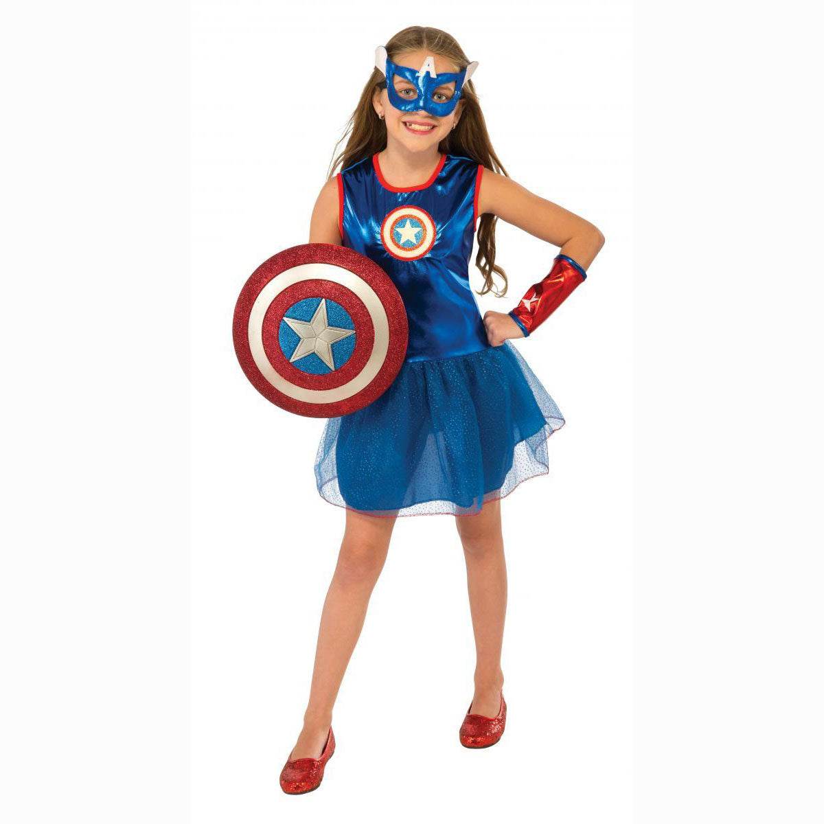 Captain America Costume for Kids Girl Halloween Full Set - Ecosfun