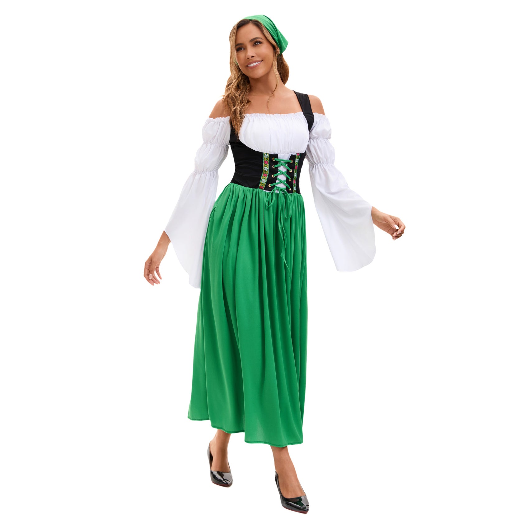 Medieval Farm Maid Oktoberfest Long Dress Costume for Women