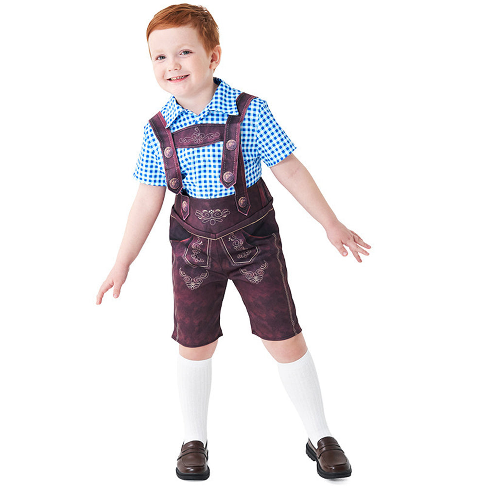 Boy Oktoberfest Costume Set Overalls with plaid shirt socks Halloween