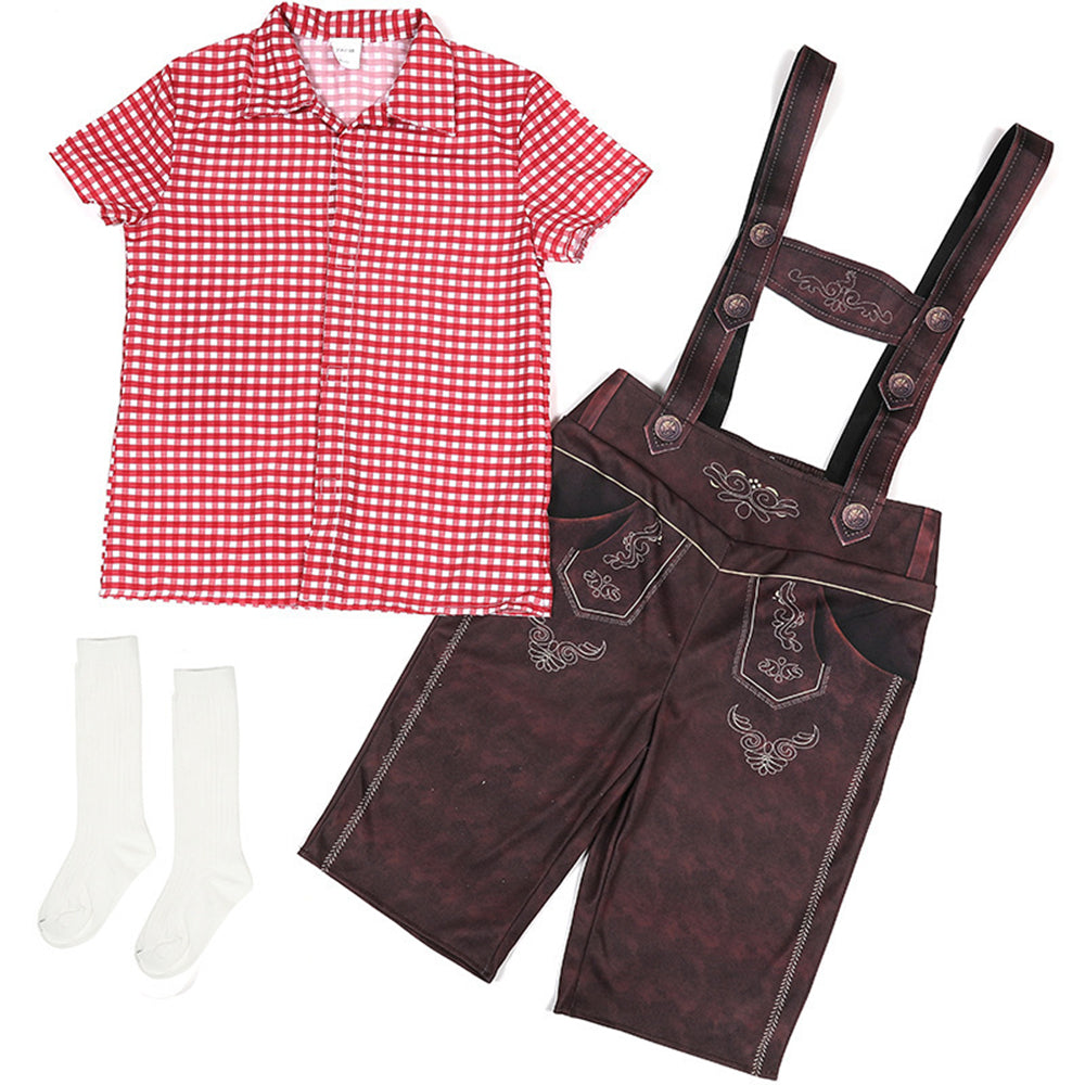 Boy Oktoberfest Costume Set Overalls with plaid shirt socks Halloween