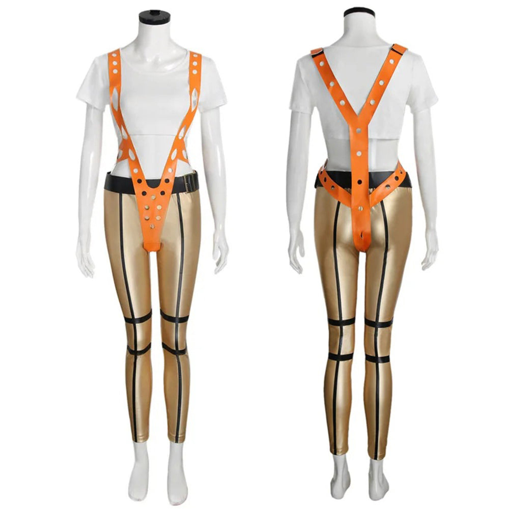 The Fifth Element Leeloo Cosplay Costume Skinny Bodysuit Pants Short T-Shirt