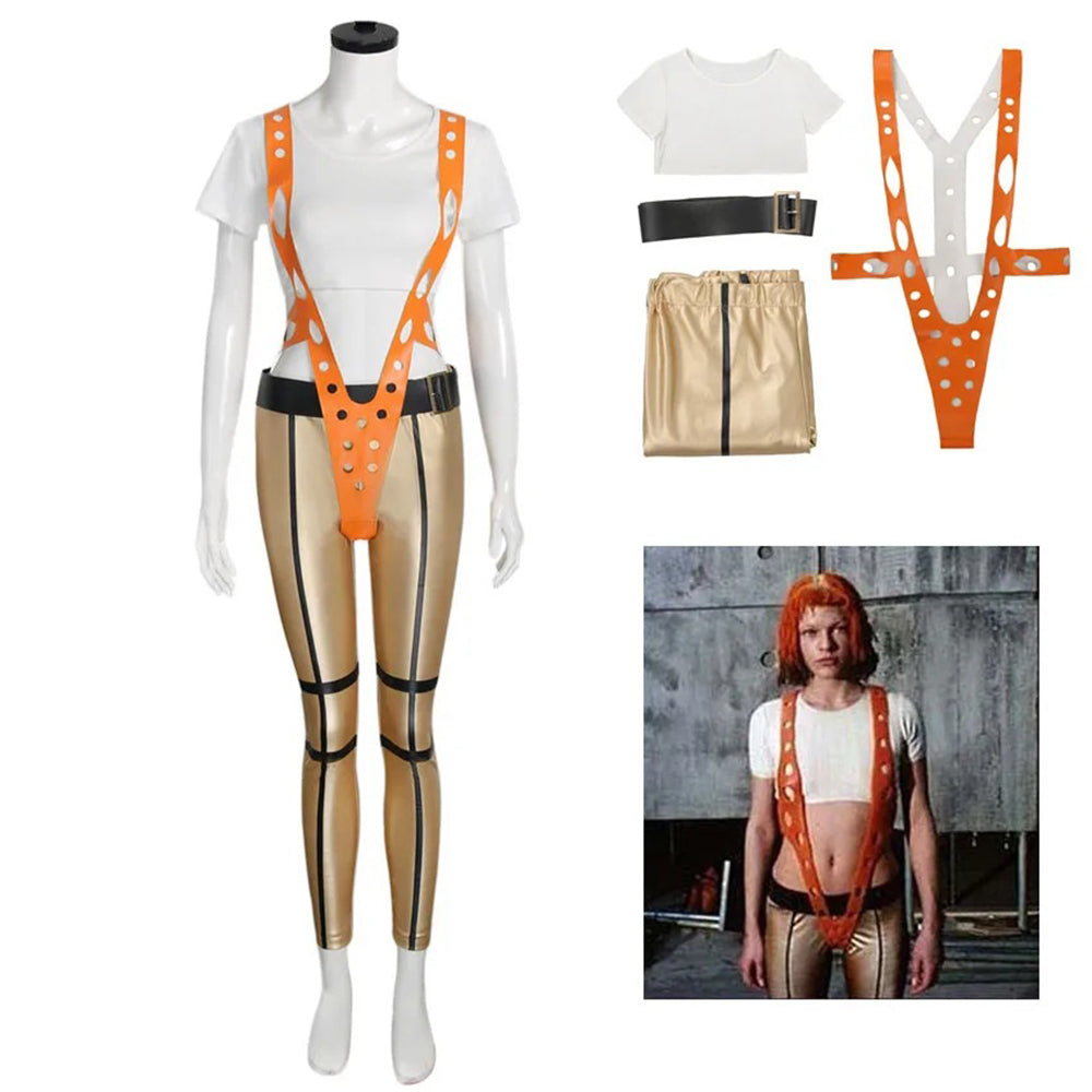 The Fifth Element Leeloo Cosplay Costume Skinny Bodysuit Pants Short T-Shirt