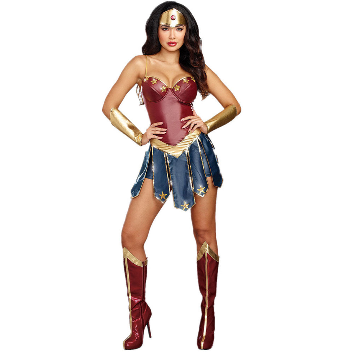 Deluxe Adults Ladies Wonder Woman Fancy Dress Halloween Superhero Costume