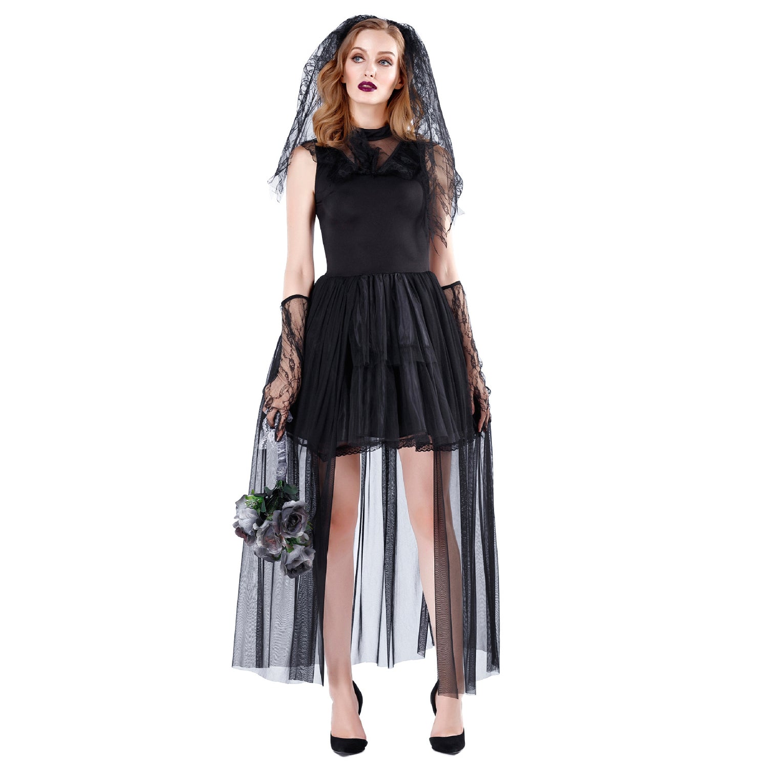 Ghost Bride Women Halloween Costume Bloody Mary Dress Lace Red Black
