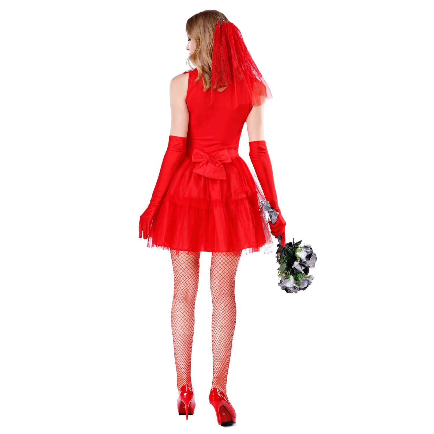Ghost Bride Women Halloween Costume Bloody Mary Dress Lace Red Black