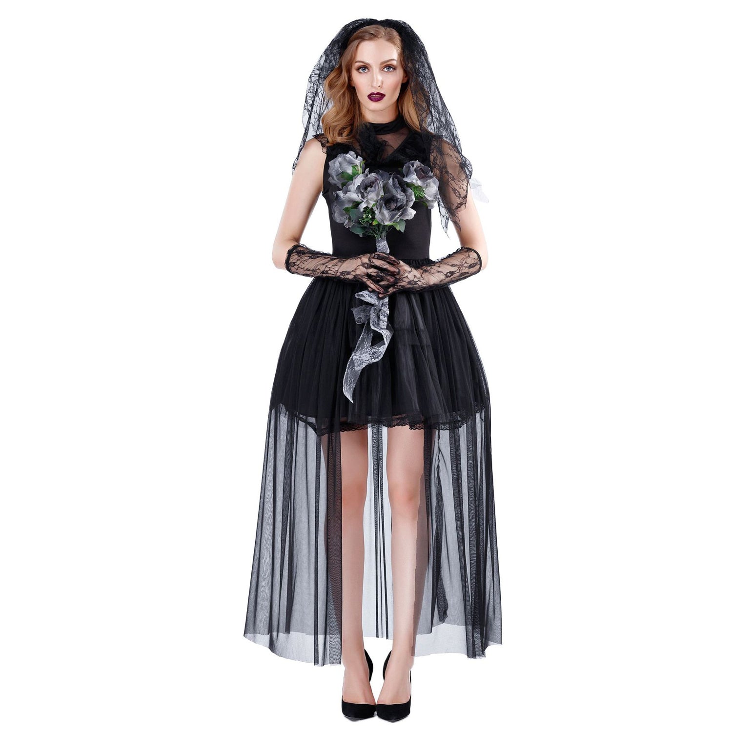 Ghost Bride Women Halloween Costume Bloody Mary Dress Lace Red Black