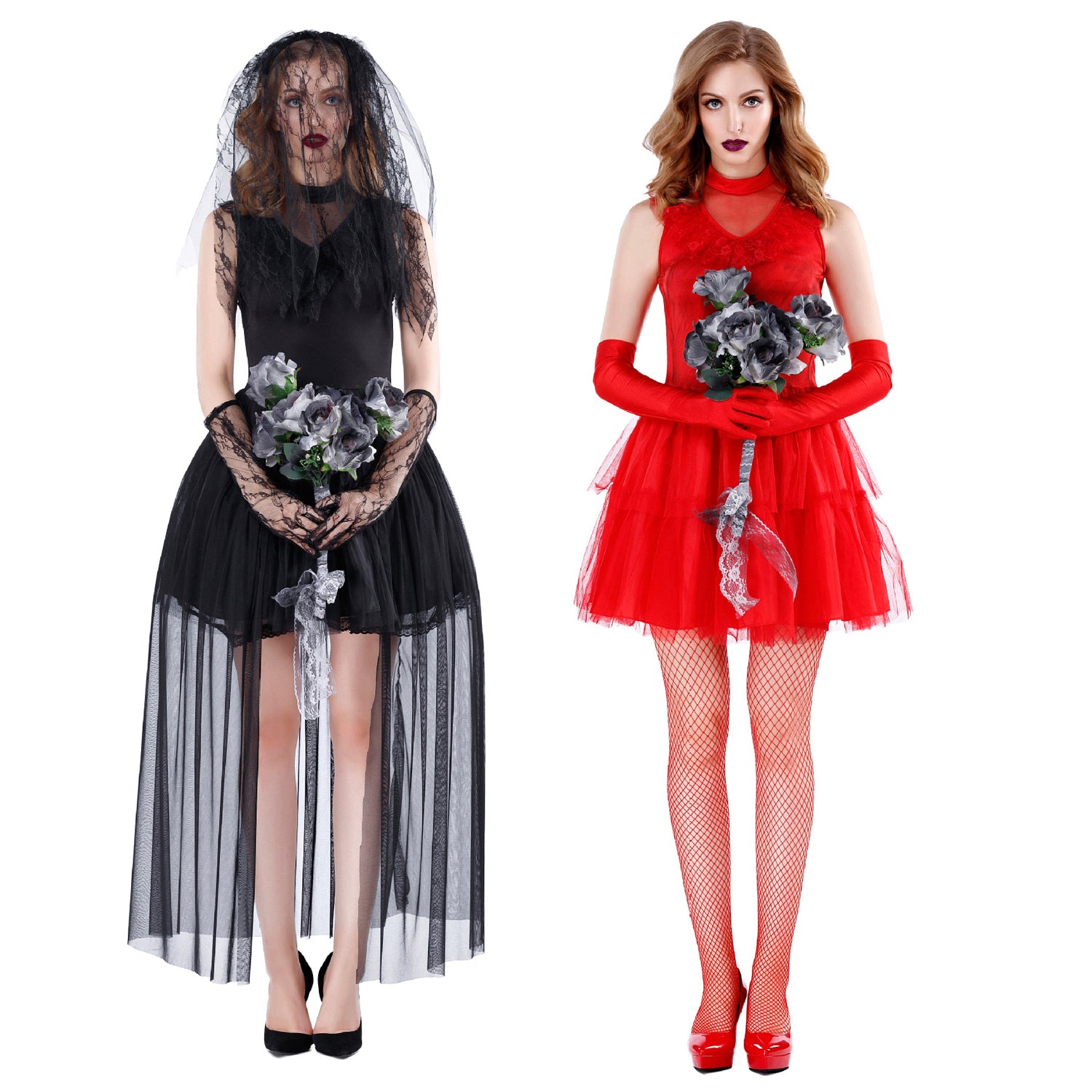 Ghost Bride Women Halloween Costume Bloody Mary Dress Lace Red Black