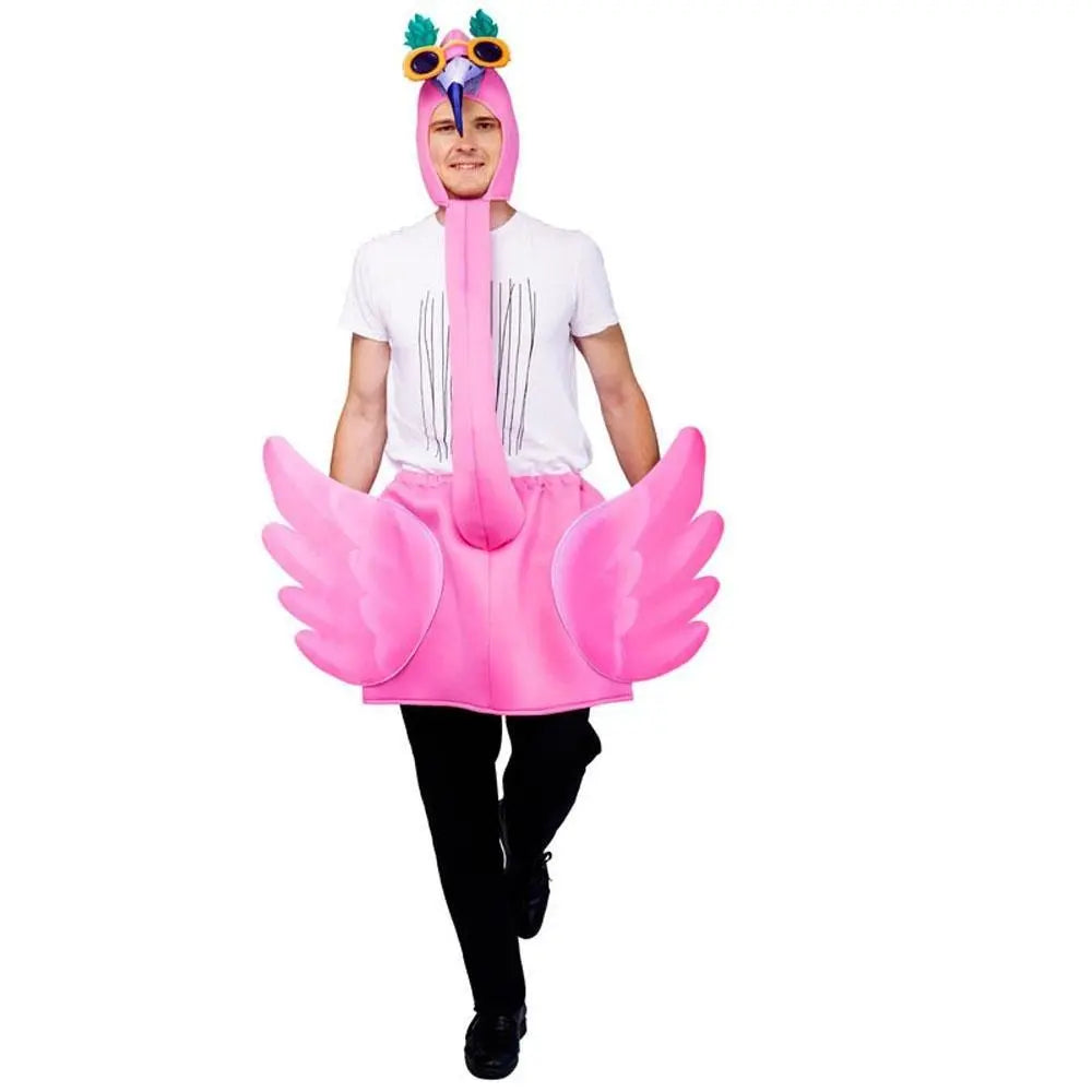 Adult Man Pink Flamingo Funny Jumpsuit Cosplay Stage Performance Costume - Pajamasbuy
