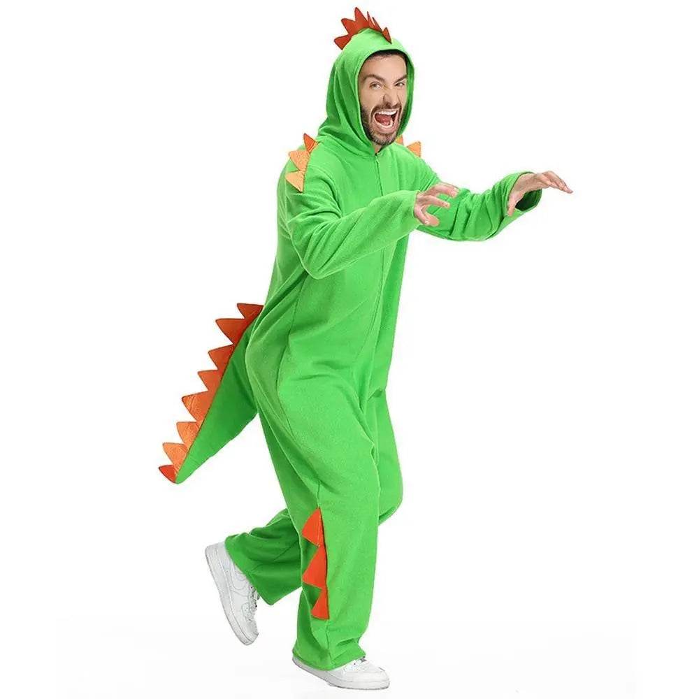 Cute Green Big Tail Dinosaur Animal Adult Jumpsuit Cosplay Costume Carnival - Ecosfun