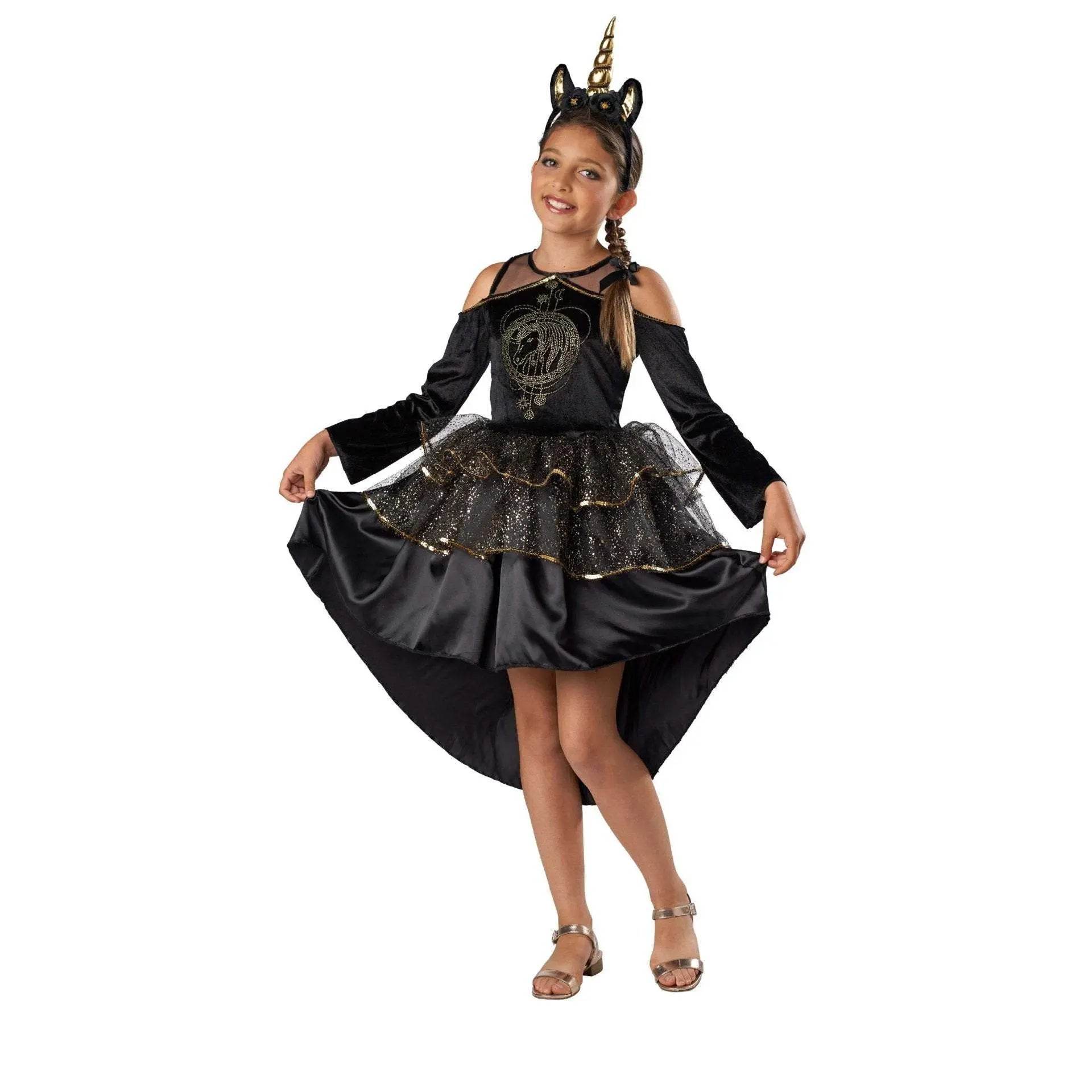 Girl's Unicorn Black Puffy Tuxedo Gothic Dress Halloween Cartoon Costume - Ecosfun