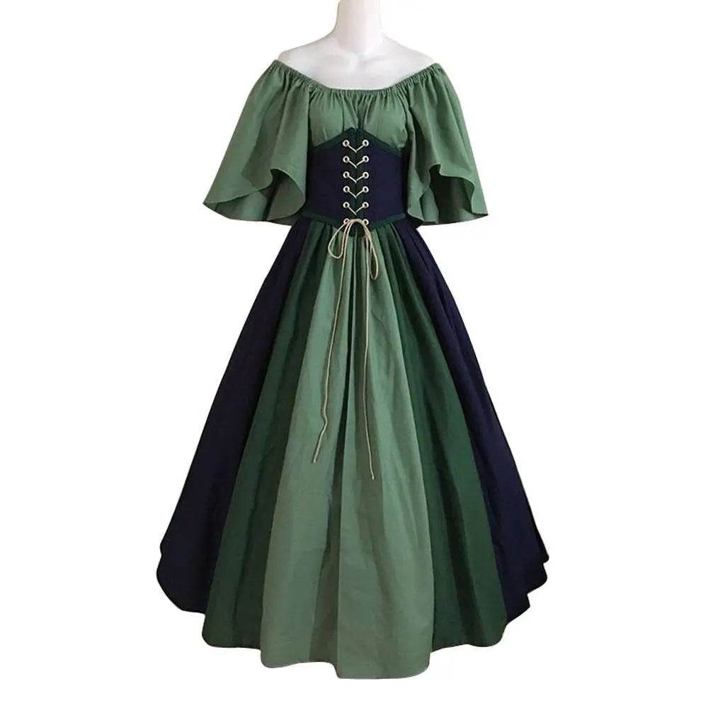 Medieval retro flying sleeves tie waist long one shoulder dress For Women - Ecosfun