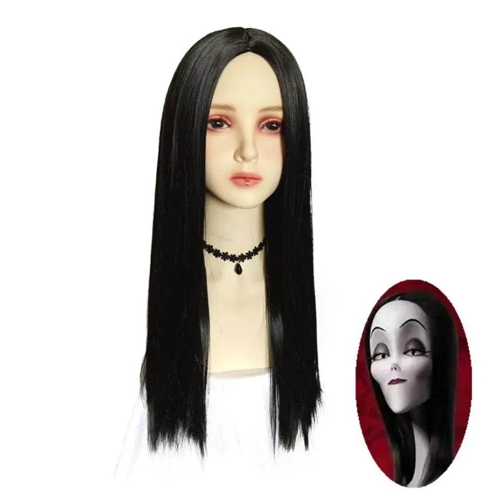 Wednesday's Mom Wig The Addams Family Cosplay Black Middle Parted Straight Wig For Adult - Ecosfun