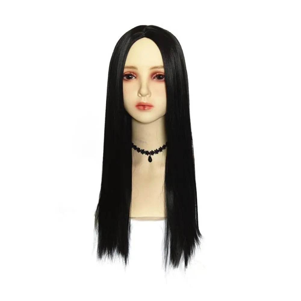 Wednesday's Mom Wig The Addams Family Cosplay Black Middle Parted Straight Wig For Adult - Ecosfun
