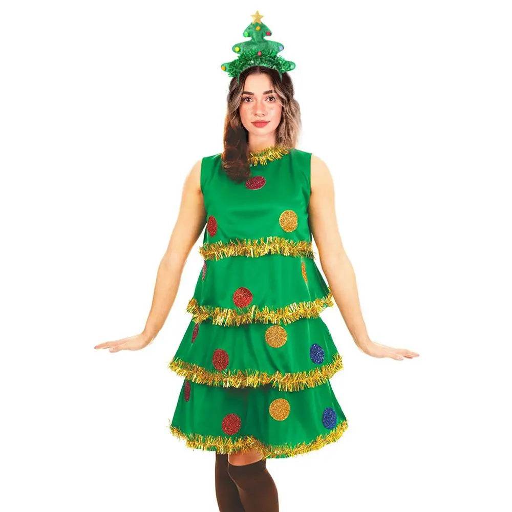 Women Christmas Tree Costume Green Elf Skirt Set - Ecosfun