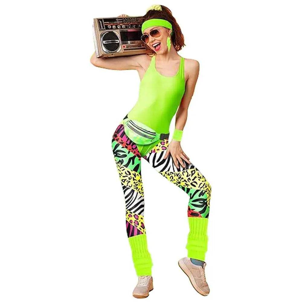 Women Robbie 80s Workout Costume Fancy Dress Halloween Fanny Pack Wristband Earrings - Ecosfun