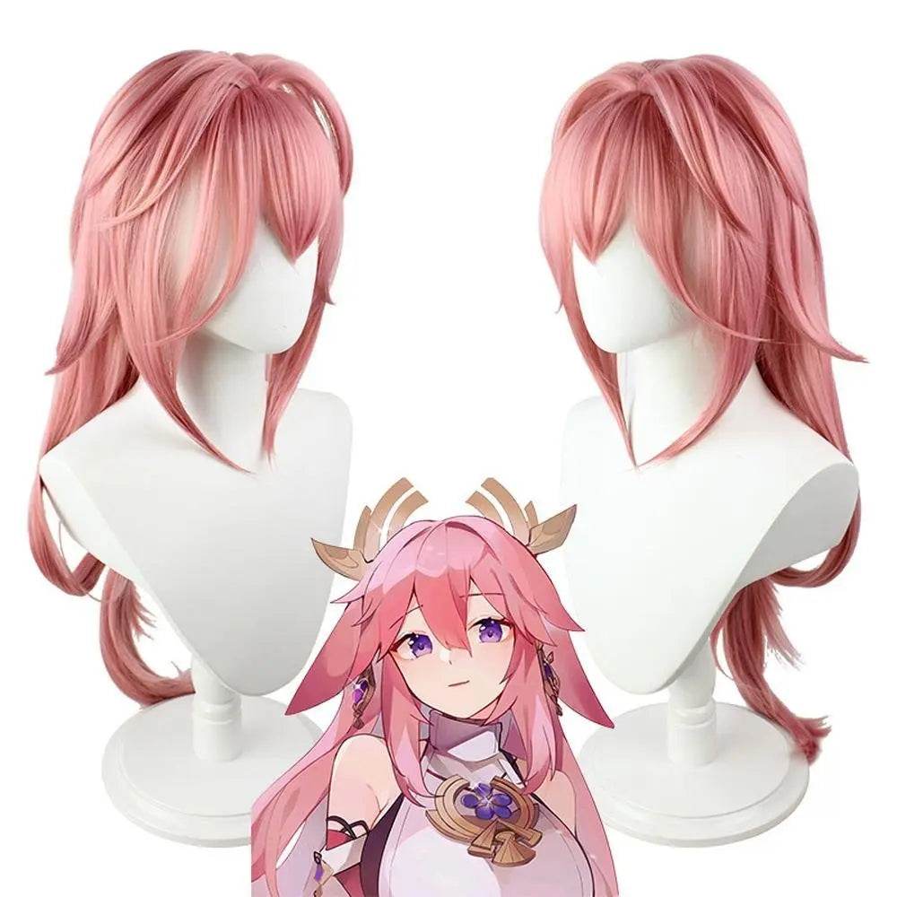 Yae Miko Wig Genshin Impact Pink side upturned cosplay long Wigs for women - Ecosfun