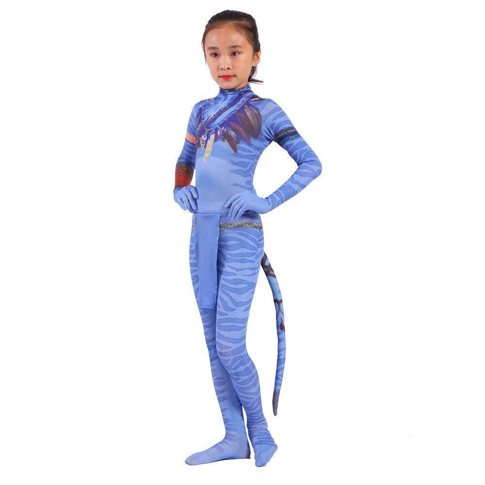 Avatar 2 Neytiri Battle Costume Tail Suit Unisex Jumpsuit Halloween Cosplay Zentai Bodysuit for Adult Kids - Ecosfun