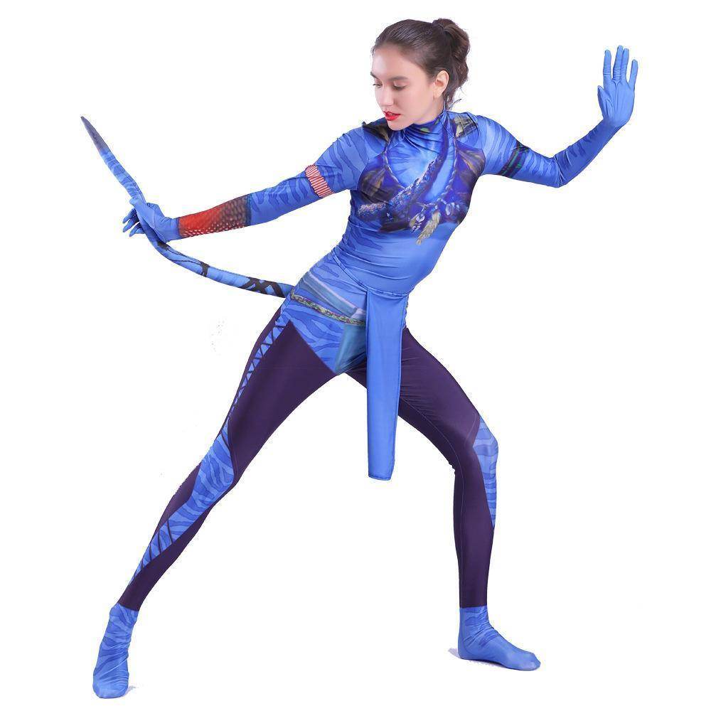 Avatar 2 Neytiri Battle Costume Tail Suit Unisex Jumpsuit Halloween Cosplay Zentai Bodysuit for Adult Kids - Ecosfun