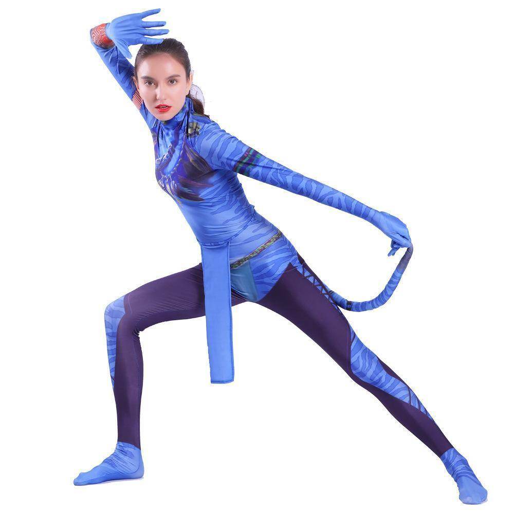 Avatar 2 Neytiri Battle Costume Tail Suit Unisex Jumpsuit Halloween Cosplay Zentai Bodysuit for Adult Kids - Ecosfun