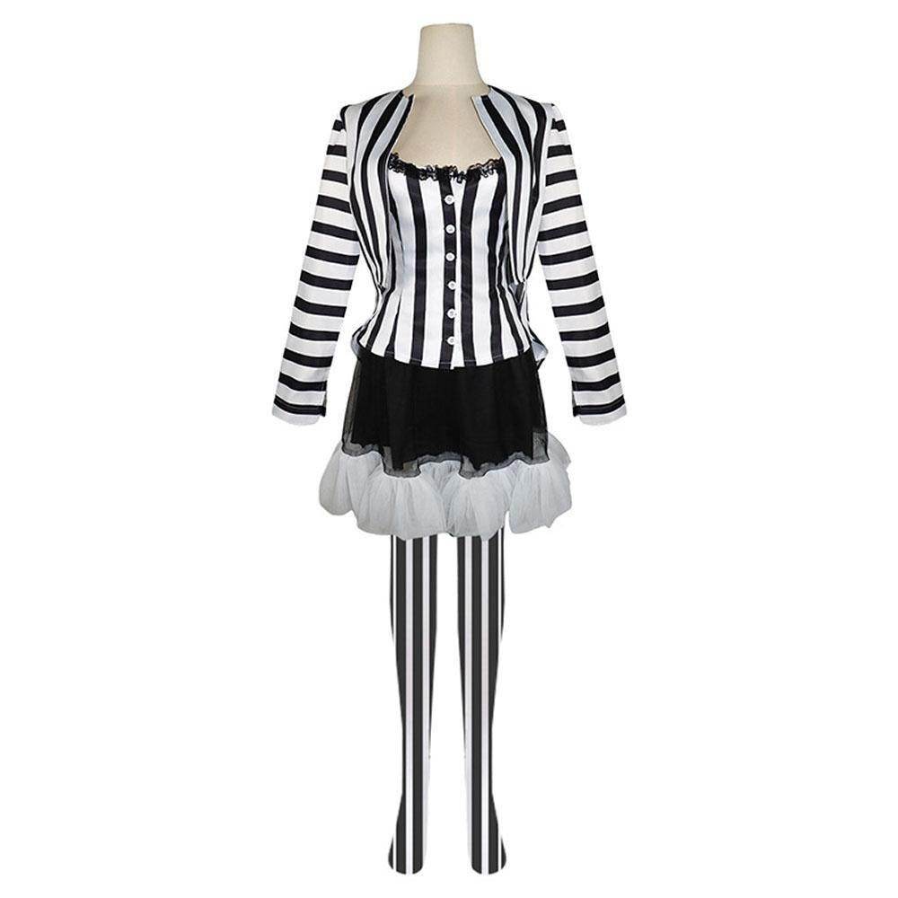 Beetlejuice 2 Costume Black and White Striped Women Dress Outfits - Ecosfun