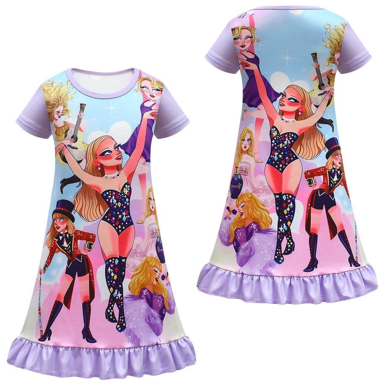 Taylor Swift Flying Sleeve Dress Cosplay Costumes Printing Kids - Ecosfun